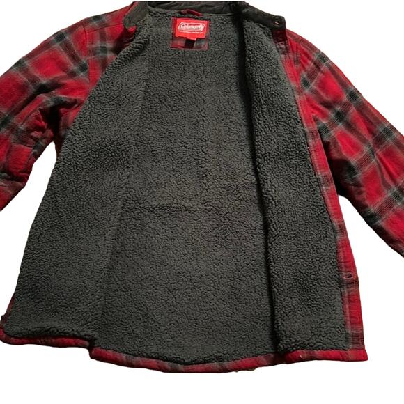 Coleman Red Plaid Shacket Mens M Sherpa Lining Cotton Country Outdoorsy Grunge - Picture 4 of 11